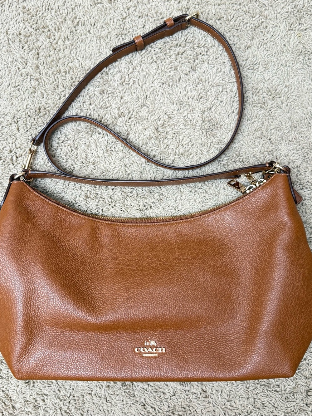Coach Brown Celeste Pebbled Leather Shoulder Bag with Gold Hardware
